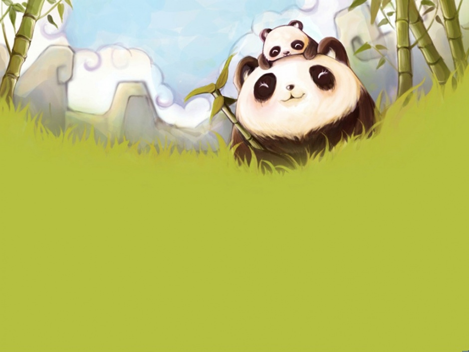点击大图看下一张：熊猫母子可爱ppt背景图片