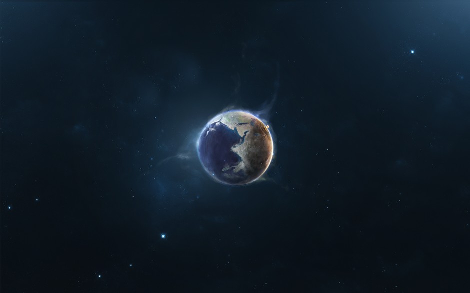 点击大图看下一张：宇宙中的蓝色地球太阳背景图片