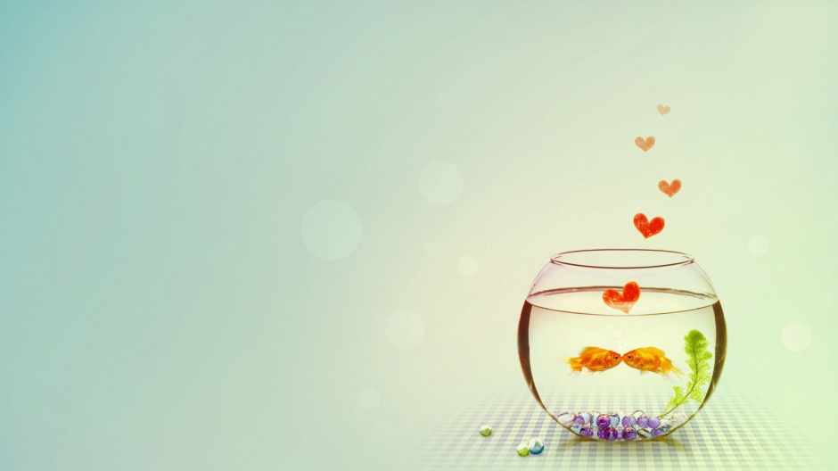 点击大图看下一张：可爱的小金鱼爱情ppt背景图片