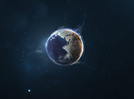 宇宙中的蓝色地球太阳背景图片