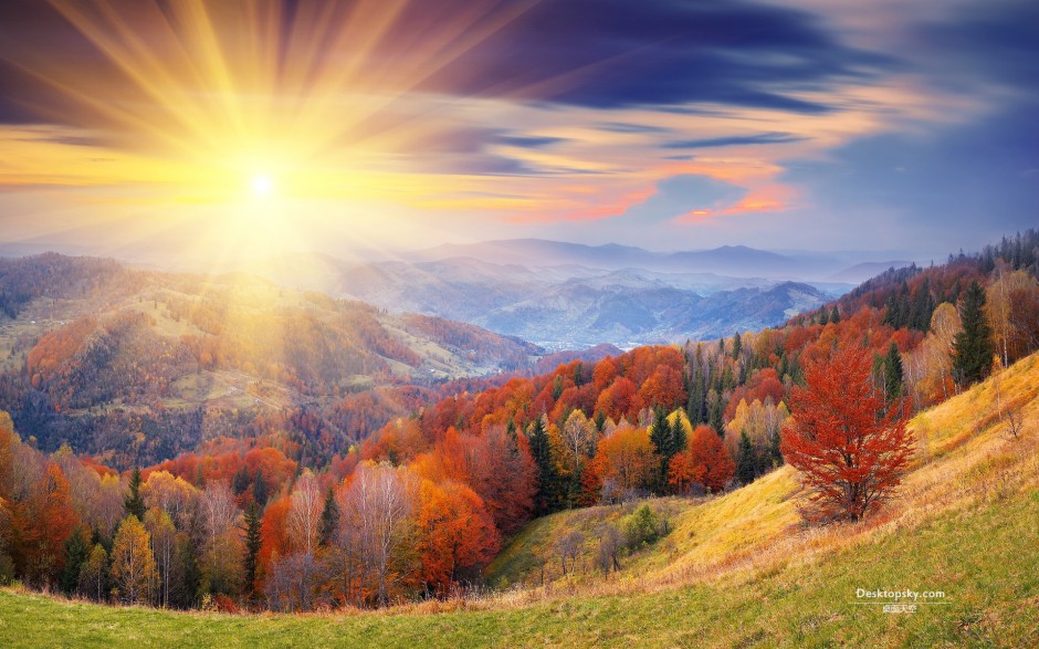 点击大图看下一张：秋天山谷风景桌面高清壁纸