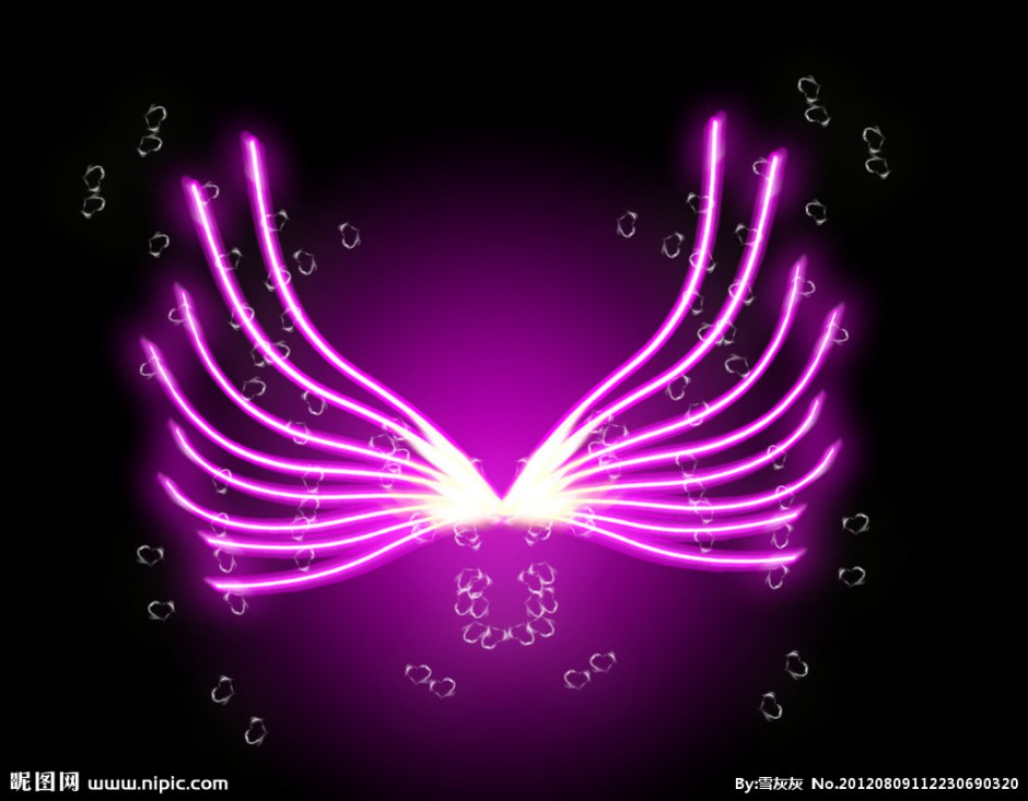 点击大图看下一张：翅膀紫色荧光背景图片赏析