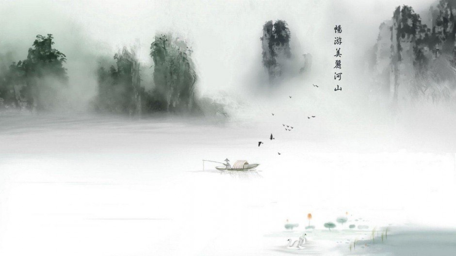点击大图看下一张：淡雅中国风水墨画背景素材