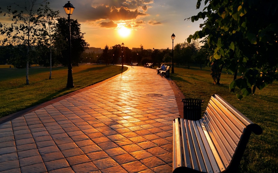 点击大图看下一张：初秋公园夕阳浪漫风景壁纸