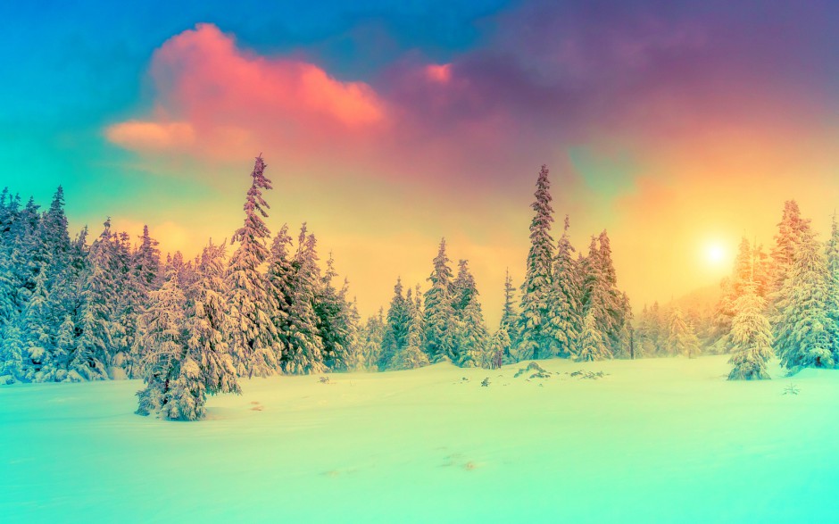 点击大图看下一张：雪景主题小清新护眼电脑桌面壁纸
