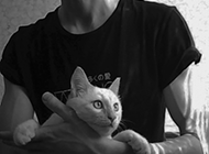 欧美帅气男生黑白抱猫头像图片