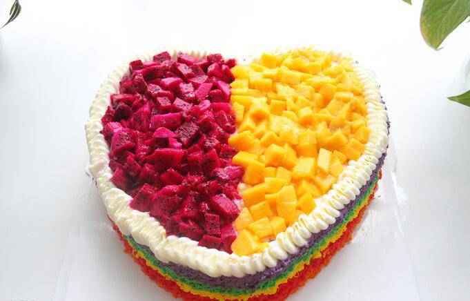 点击大图看下一张：漂亮的彩虹水果蛋糕图片