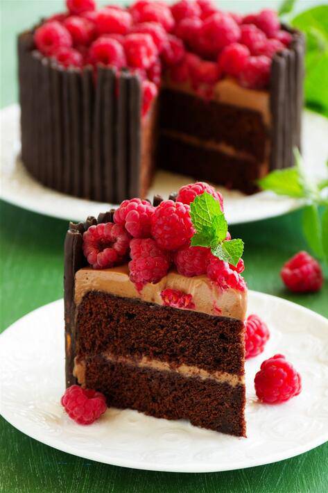 点击大图看下一张：精致的巧克力树莓蛋糕图片