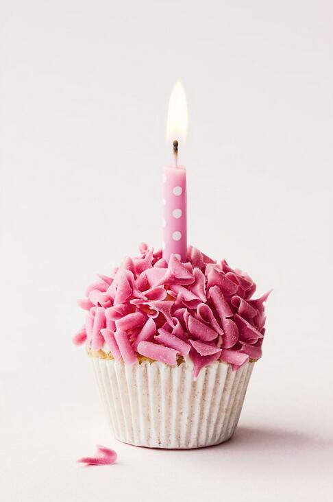 点击大图看下一张：点燃了蜡烛的生日蛋糕图片