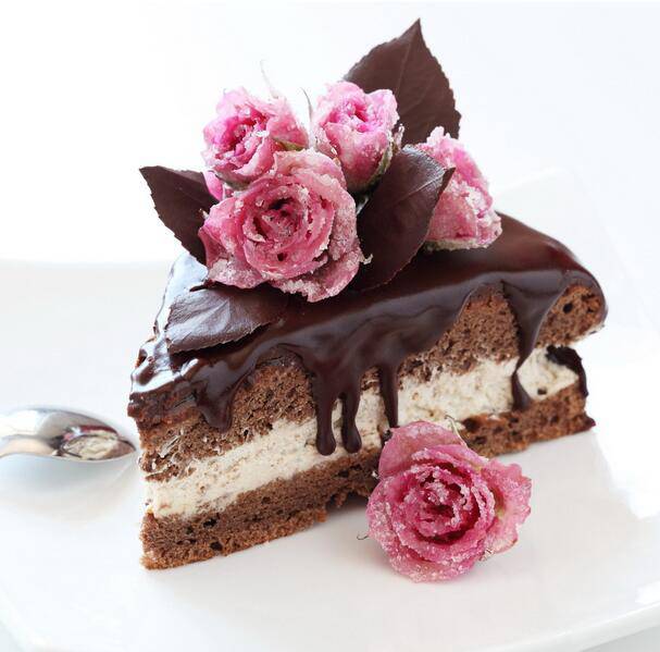点击大图看下一张：精美的巧克力玫瑰蛋糕图片