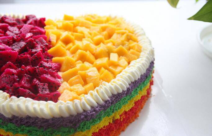 点击大图看下一张：漂亮的彩虹水果蛋糕图片