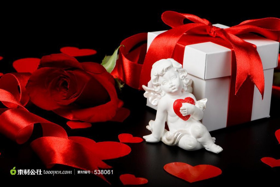 点击大图看下一张：爱神天使与礼物玫瑰花图片素材