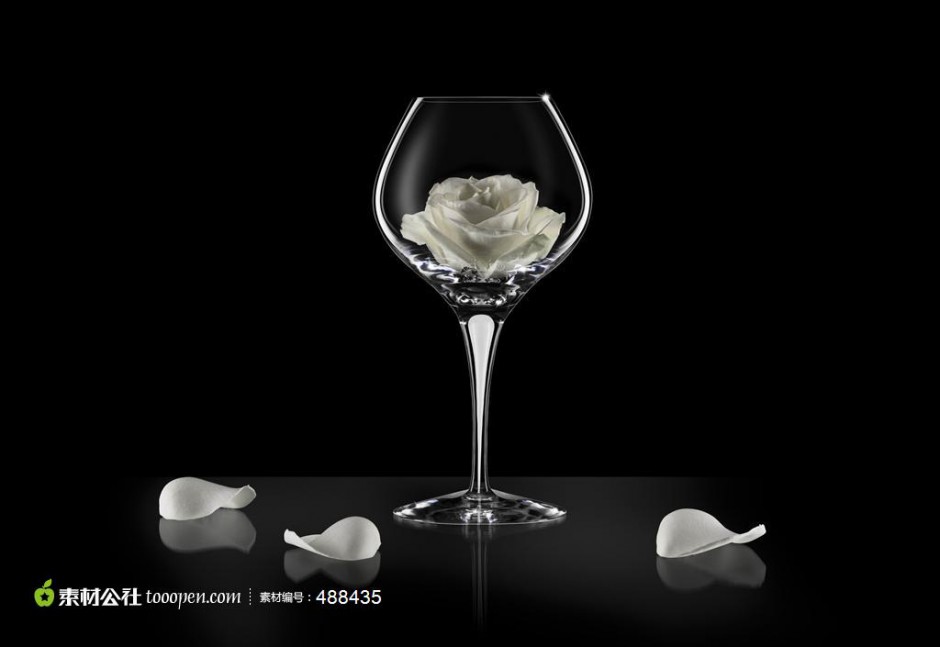点击大图看下一张：红酒杯里的一朵白玫瑰花意境图片