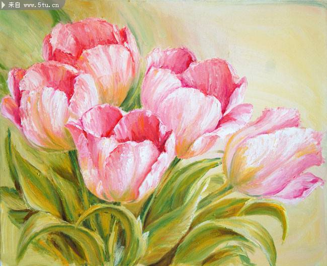 点击大图看下一张：郁金香花卉油画图片