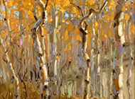 秋日枫树林与落叶油画图片