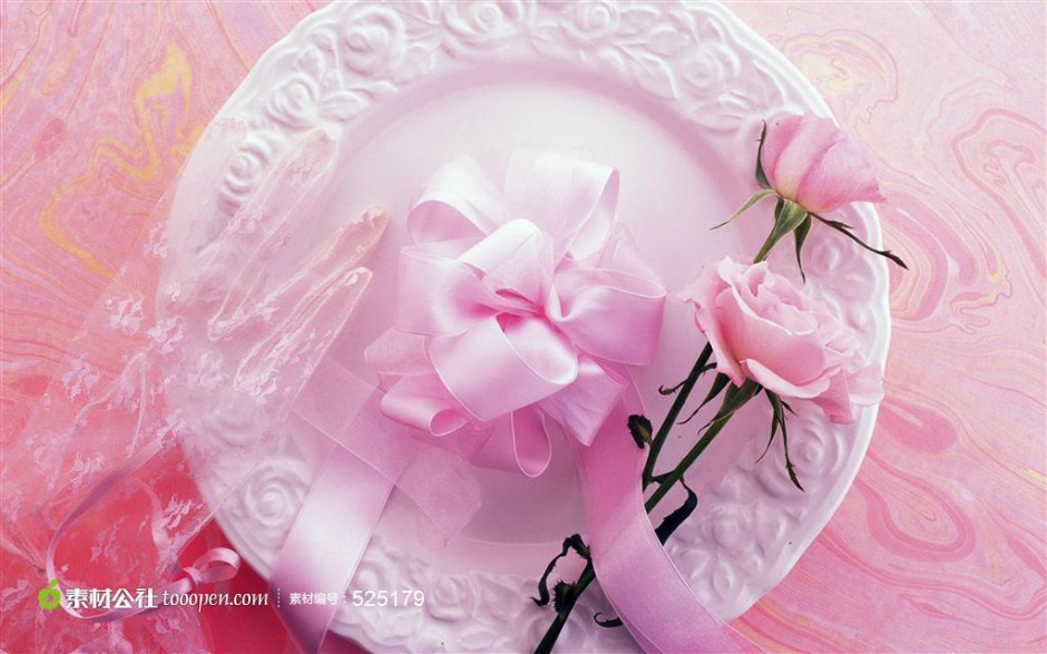 点击大图看下一张：玫瑰花丝带蝴蝶结高清图片素材