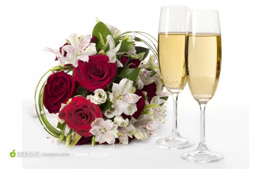 点击大图看下一张：香槟与红玫瑰艺术图片素材