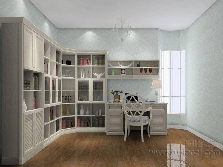点击大图看下一张：浪漫舒适的书房装修效果图