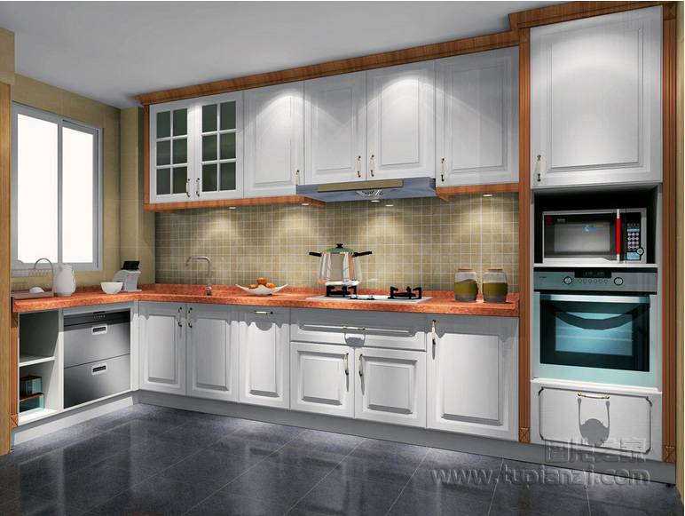 点击大图看下一张：简约现代厨房装修效果图明亮整洁