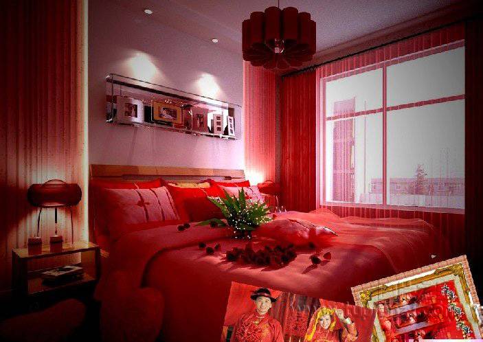 点击大图看下一张：中国式浪漫满屋婚房卧室布置效果图