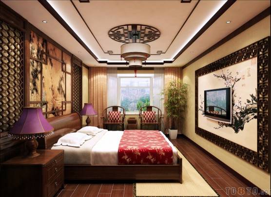 点击大图看下一张：别墅古典中式卧室装修图片