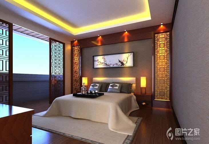 点击大图看下一张：新中式卧室装修效果图欣赏