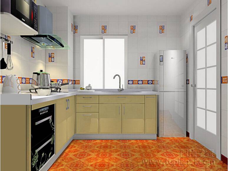 点击大图看下一张：宽敞浪漫的小户型半开放式厨房装修图