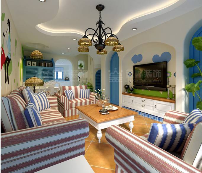 点击大图看下一张：地中海小户型客厅田园风格装修效果图