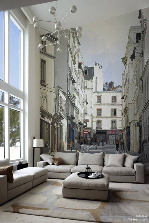 点击大图看下一张：现代公寓创意墙绘设计图