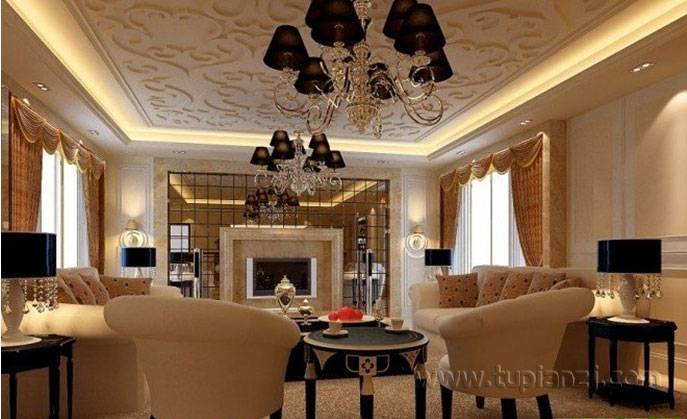 点击大图看下一张：大户型欧式客厅装修设计精美奢华