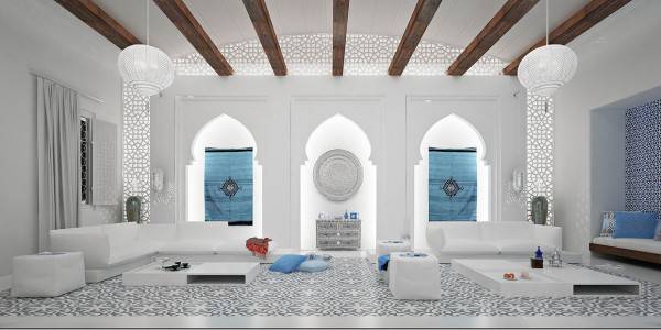 点击大图看下一张：摩洛哥复古纯白室内装修效果图