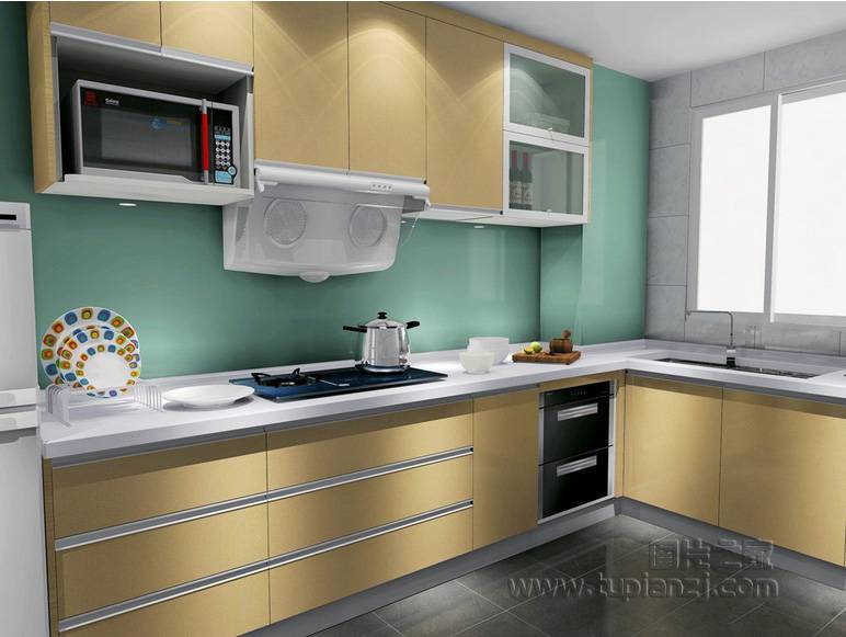 点击大图看下一张：简约现代厨房装修效果图明亮整洁