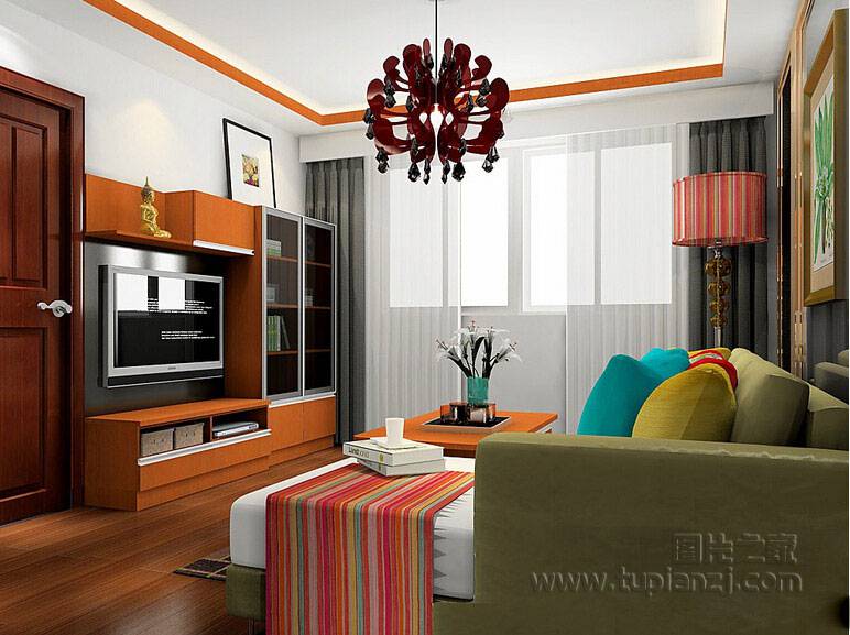 点击大图看下一张：中式现代客厅效果图欣赏时尚精美
