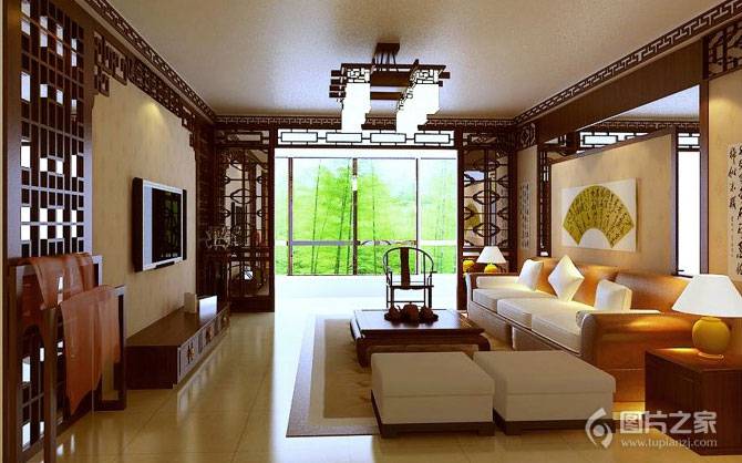 点击大图看下一张：别墅新中式客厅设计豪华气派