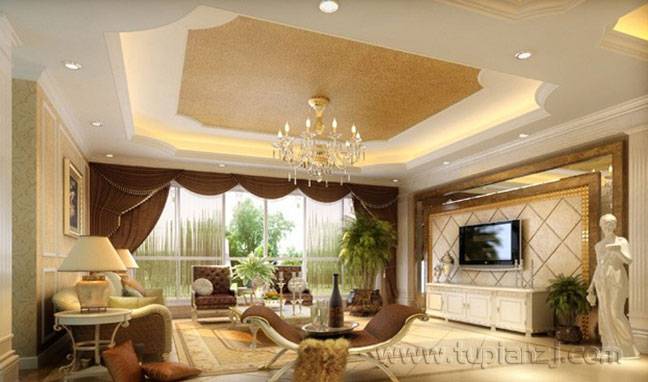 点击大图看下一张：大户型欧式客厅装修设计精美奢华