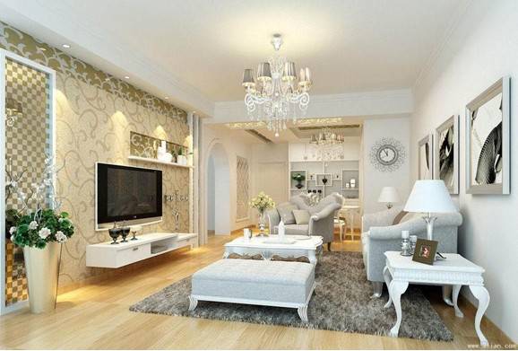 点击大图看下一张：复式客厅欧式田园装修风格设计