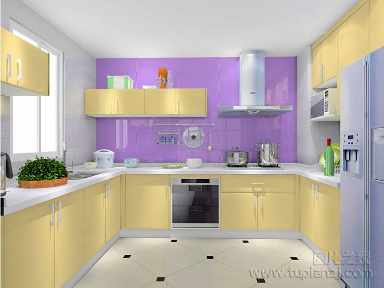 点击大图看下一张：清新温暖的小户型厨房装修设计