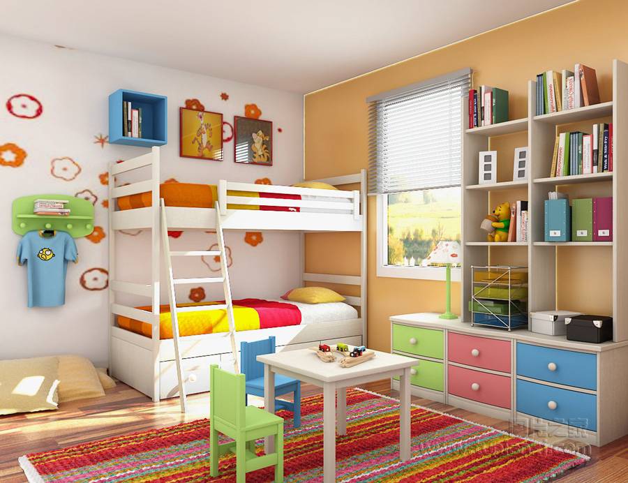 点击大图看下一张：极具亮丽色彩的儿童房装修效果图