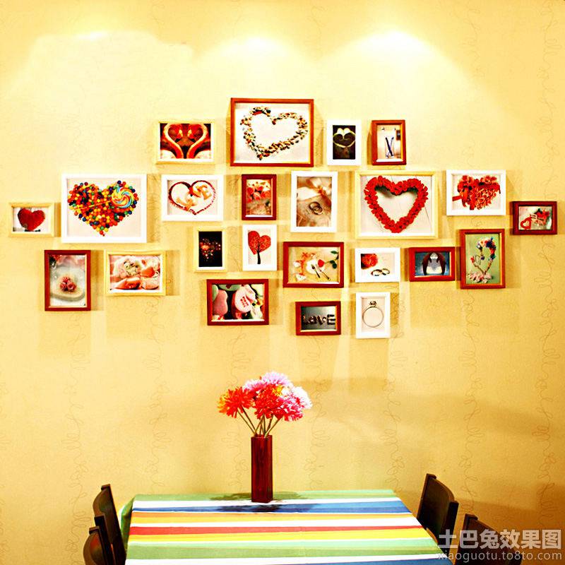 点击大图看下一张：家庭餐厅唯美相片墙设计图片