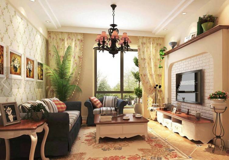 点击大图看下一张：客厅田园温馨浪漫风格装修效果图