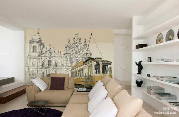 点击大图看下一张：现代公寓创意墙绘设计图