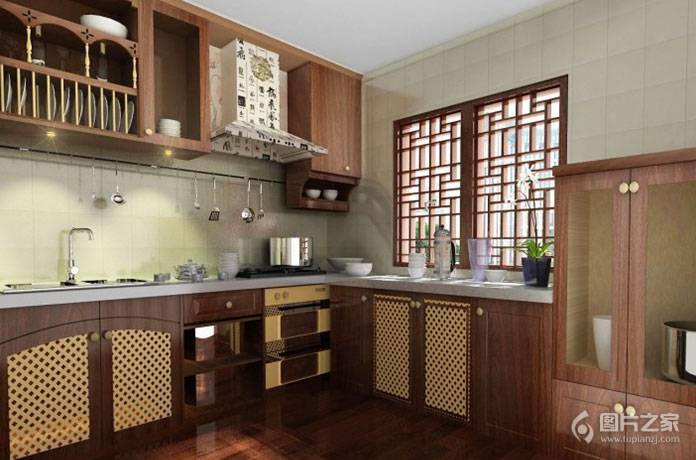 点击大图看下一张：新中式厨房装修精美效果图