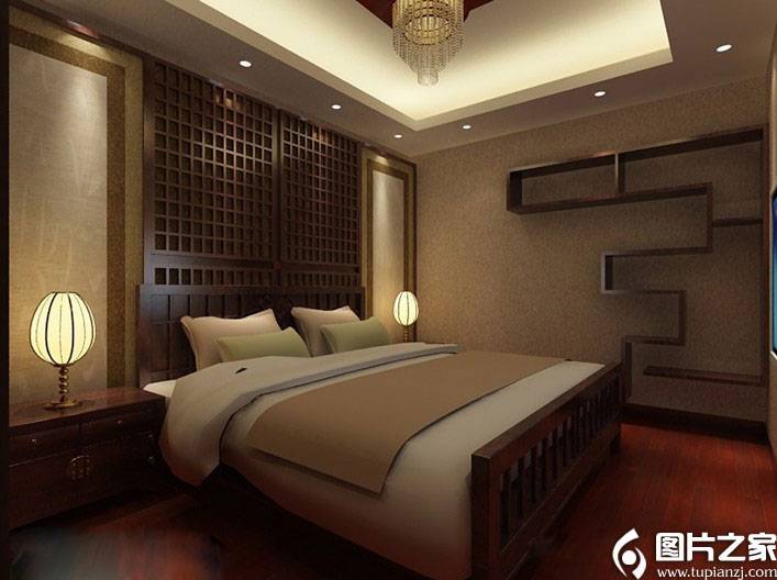 点击大图看下一张:中式温馨舒适的主卧装修效果图