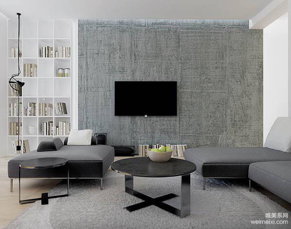 点击大图看下一张：极简主义黑白风格公寓室内装修效果图
