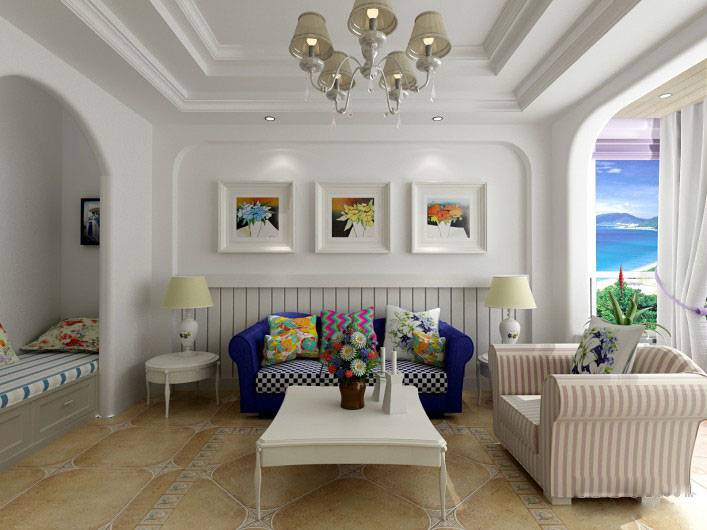点击大图看下一张：复式客厅地中海小清新主题装修图