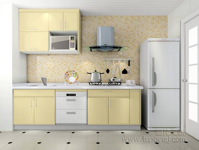 点击大图看下一张：清新温暖的小户型厨房装修设计