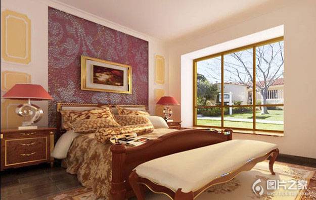 点击大图看下一张：欧式田园卧室装修图温馨舒适