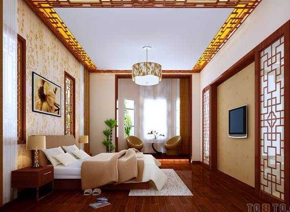 点击大图看下一张：别墅古典中式卧室装修图片