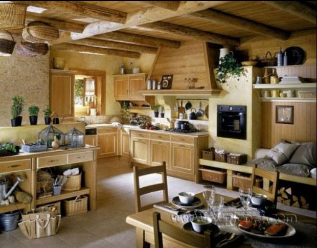 点击大图看下一张：法式田园开放式厨房装修效果图