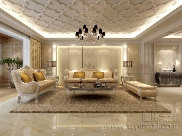 点击大图看下一张：豪华欧式客厅装修图片华丽完美